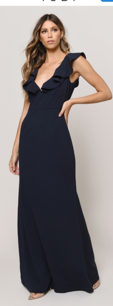 Tobi Navy Ruffle Gown